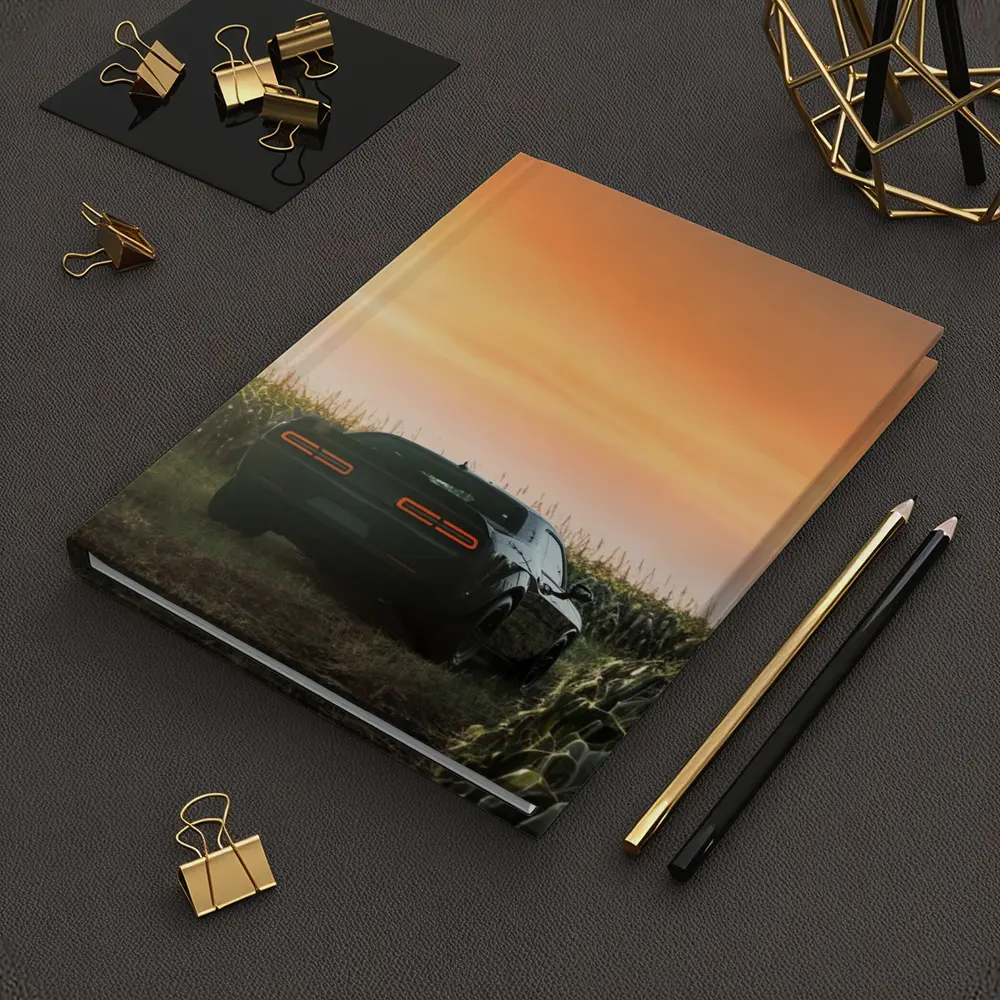 Dodge Challenger Black Muscle Car Cornfield Sunset – Notebooks
