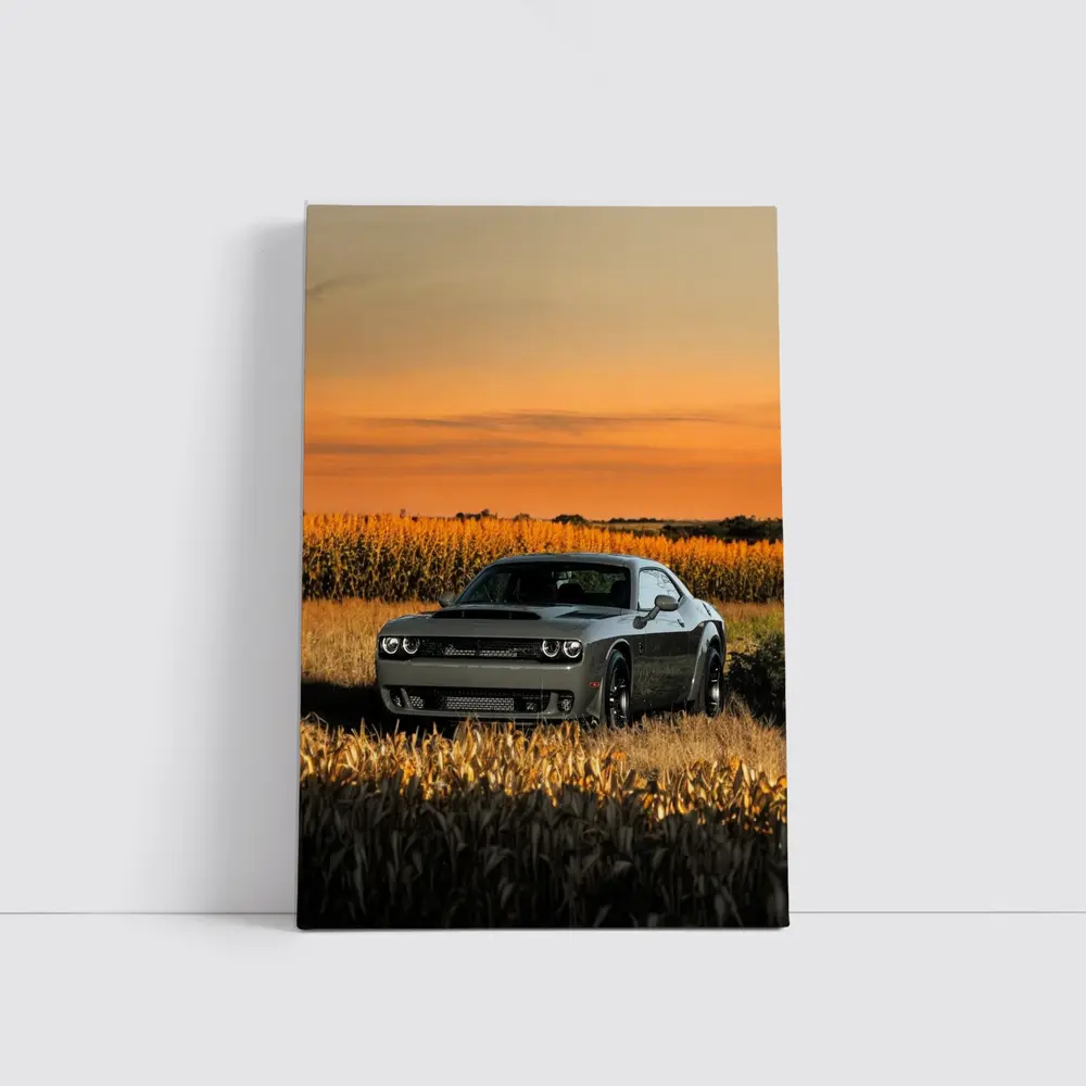 Dodge Challenger Hellcat Golden Field Sunset – Wall Art
