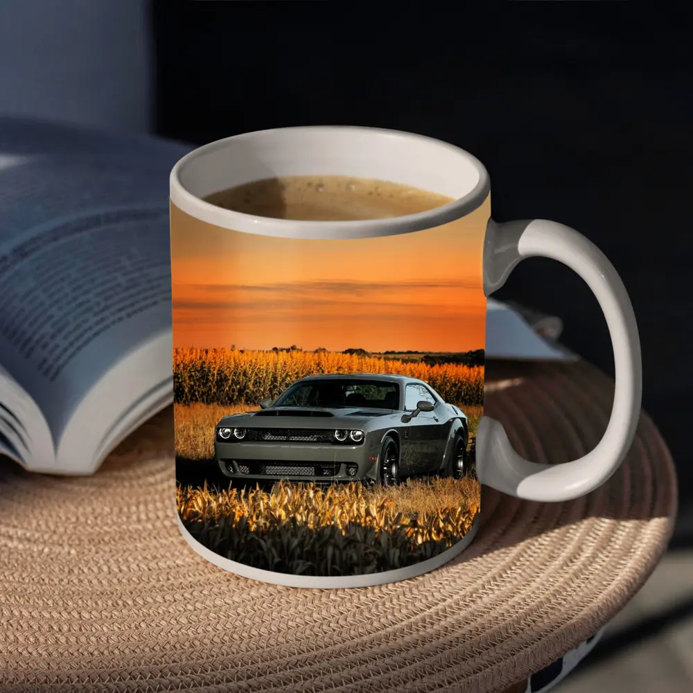 Dodge Challenger Hellcat Golden Field Sunset – Mugs