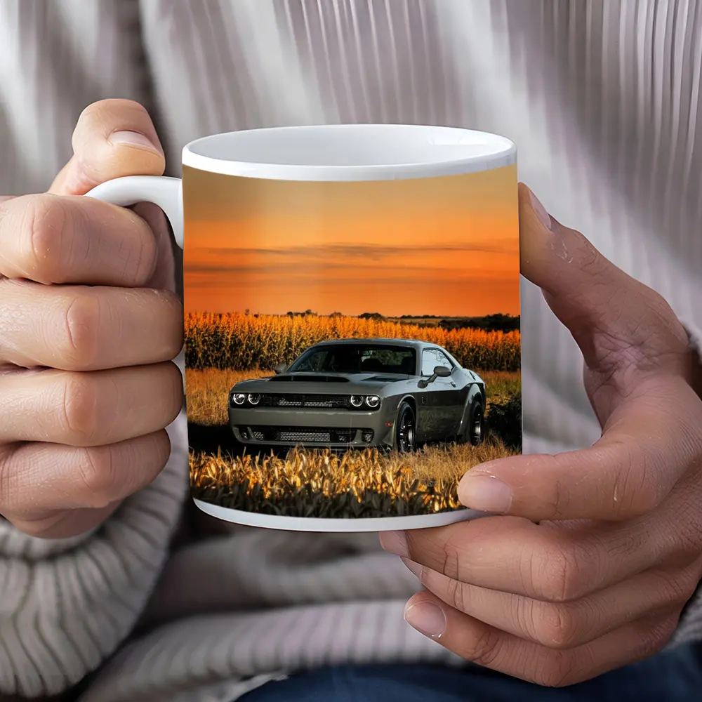 Dodge Challenger Hellcat Golden Field Sunset – Mugs