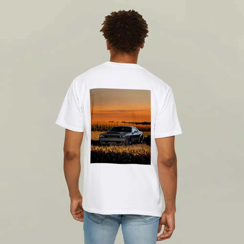 Dodge Challenger Hellcat Golden Field Sunset – T-Shirts