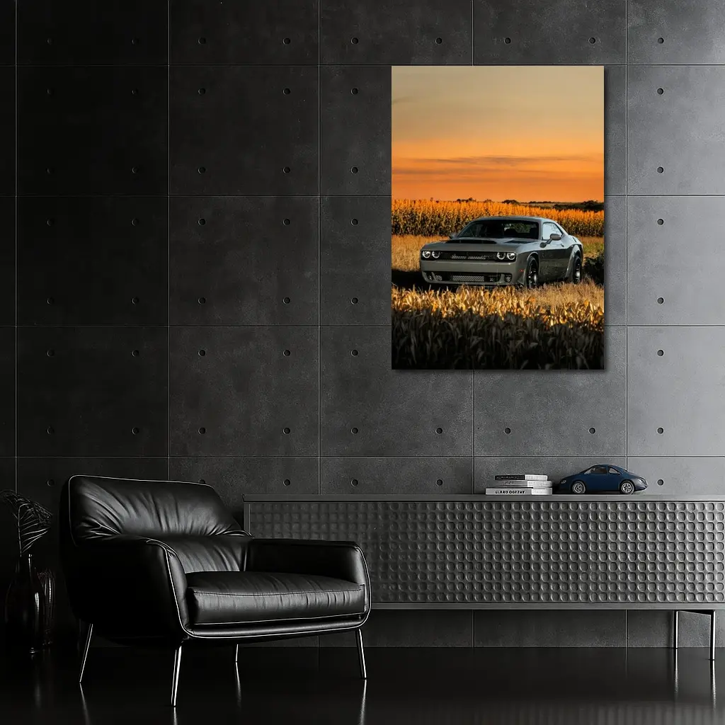Dodge Challenger Hellcat Golden Field Sunset – Wall Art