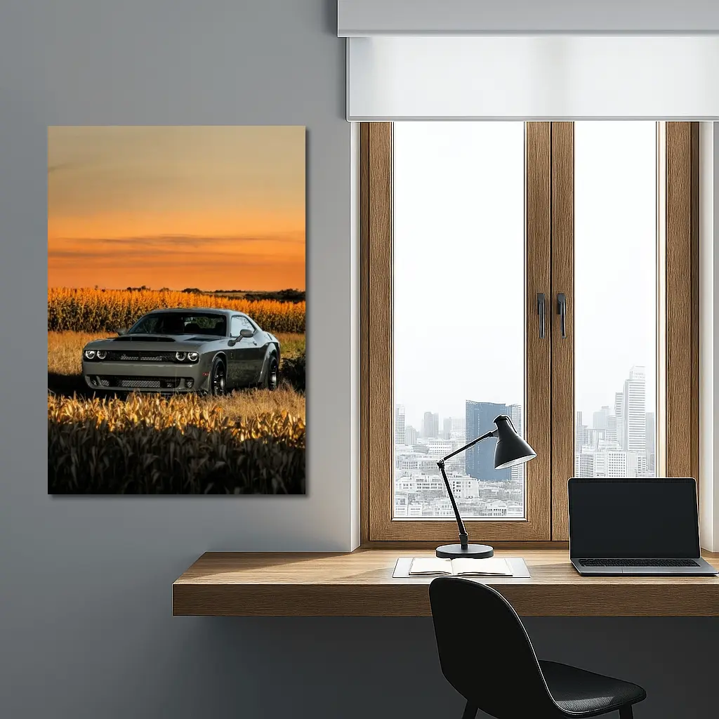 Dodge Challenger Hellcat Golden Field Sunset – Wall Art