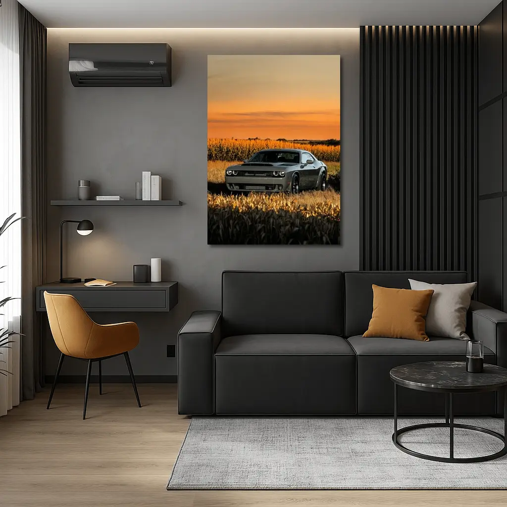 Dodge Challenger Hellcat Golden Field Sunset – Wall Art