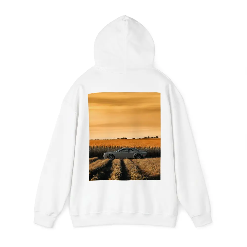 Dodge Challenger Parked in Golden Wheat Field – Hoodies