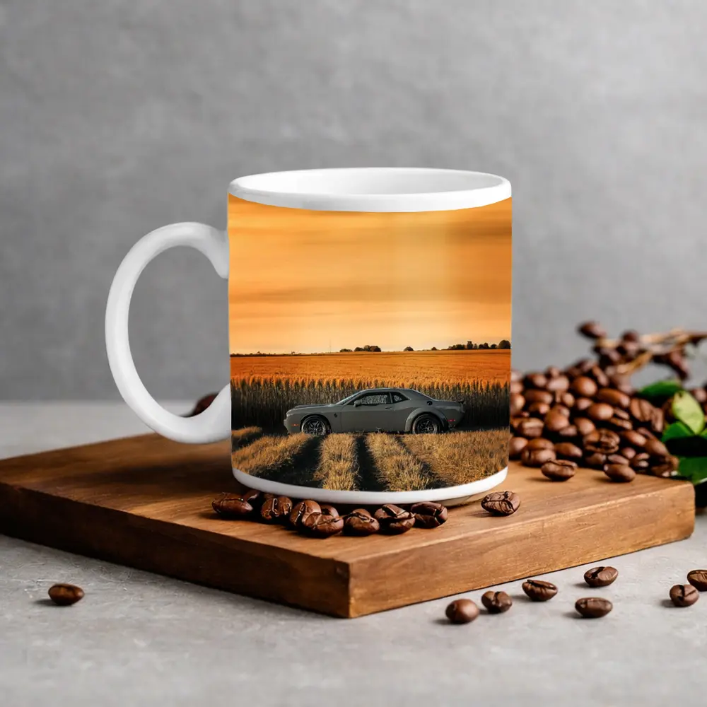 Dodge Challenger Parked in Golden Wheat Field – Mugs