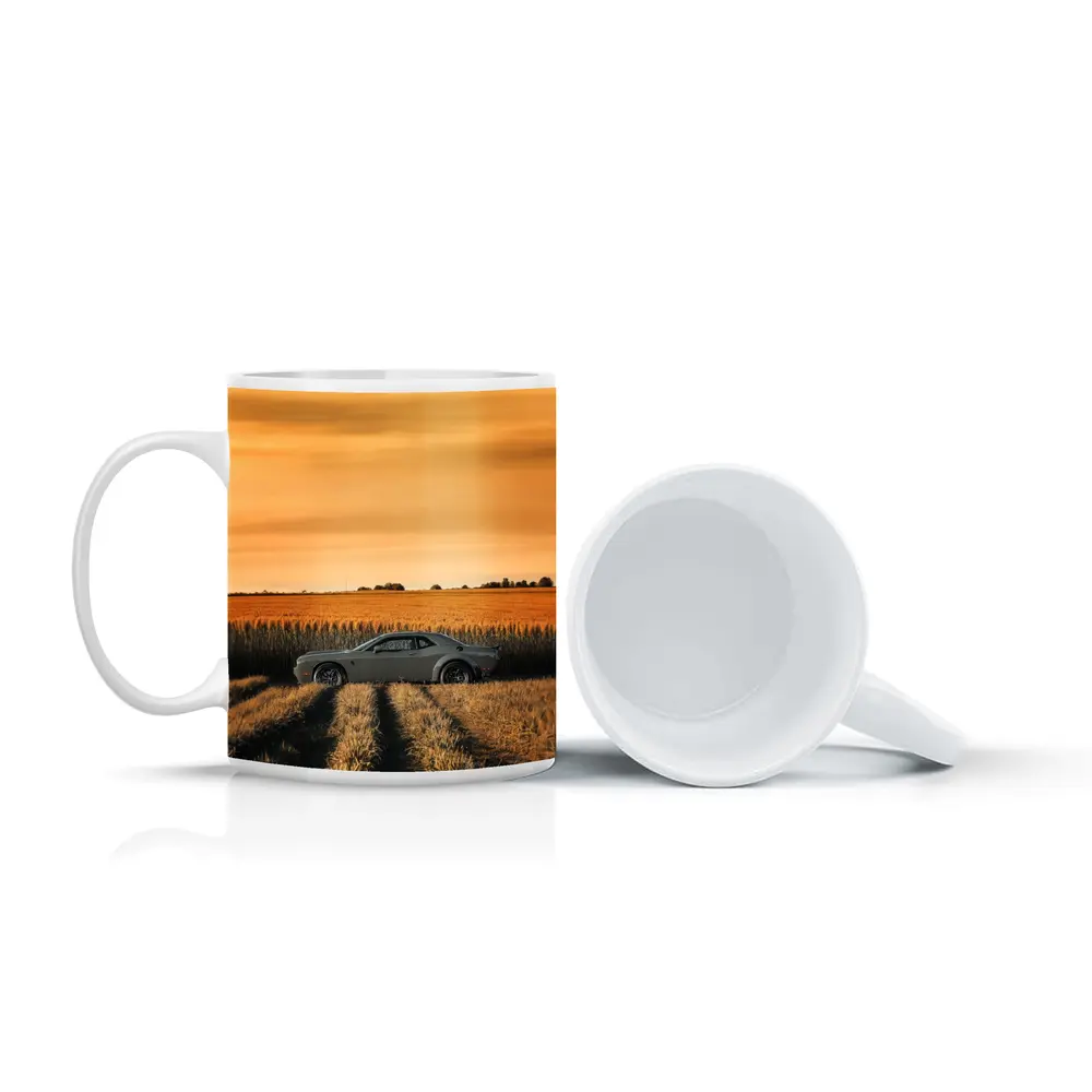 Dodge Challenger Parked in Golden Wheat Field – Mugs