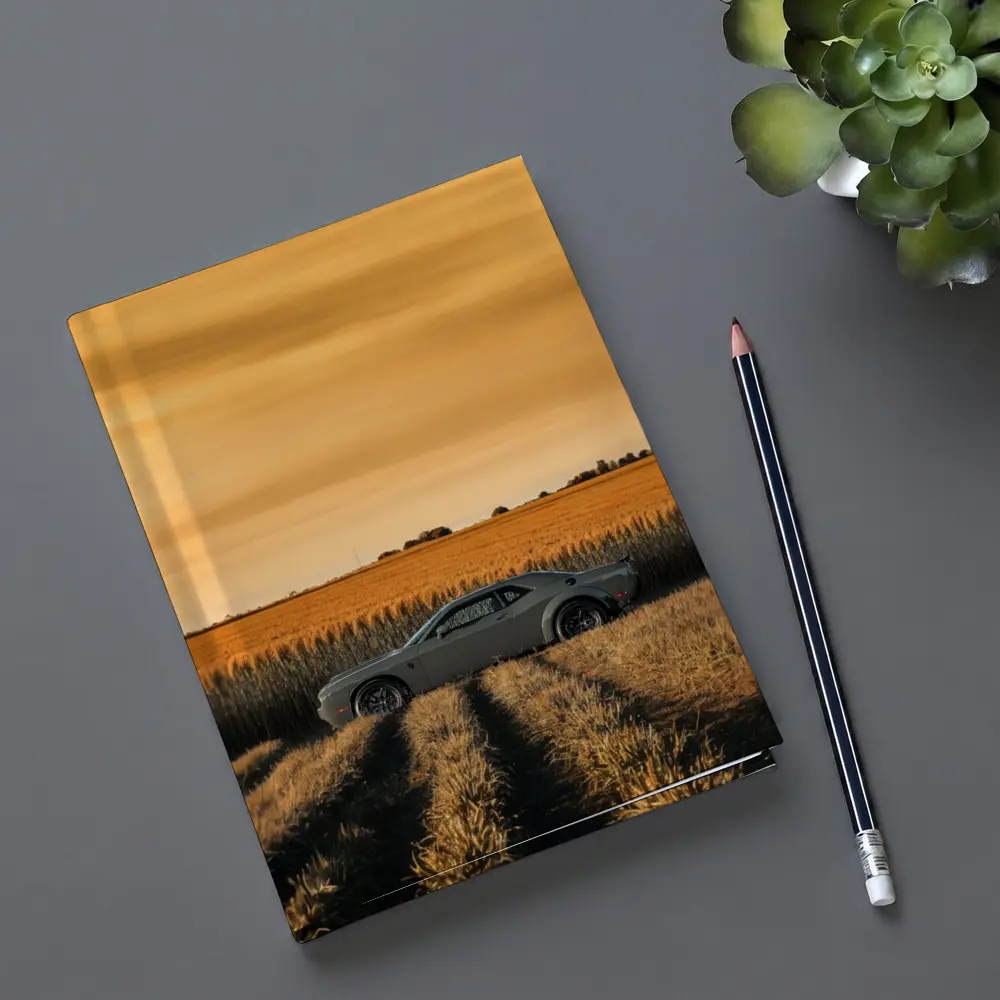 Dodge Challenger Parked in Golden Wheat Field – Notebooks