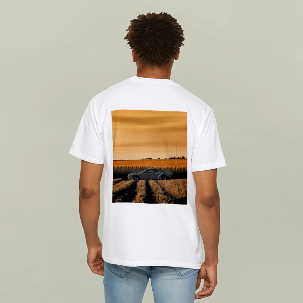 Dodge Challenger Parked in Golden Wheat Field – T-Shirts
