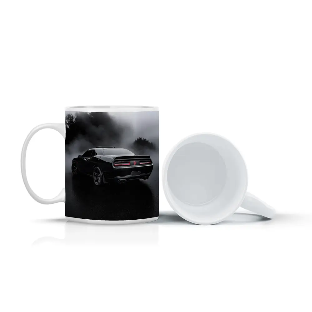 Dodge Challenger Black Muscle Car Foggy Rain – Mugs