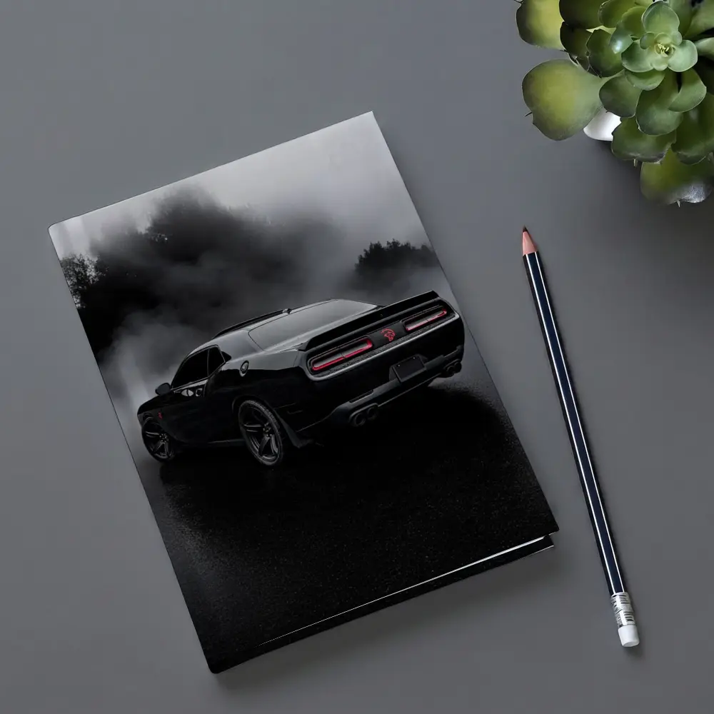 Dodge Challenger Black Muscle Car Foggy Rain – Notebooks