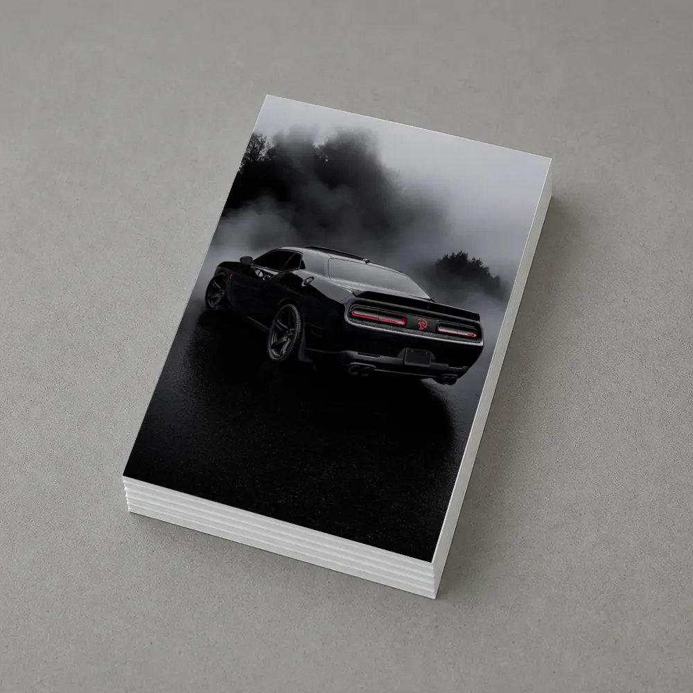 Dodge Challenger Black Muscle Car Foggy Rain – Postcards