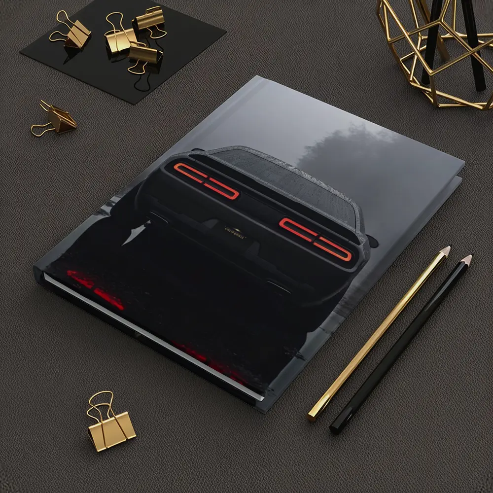Dodge Challenger Rear View Foggy Rainy Road – Notebooks