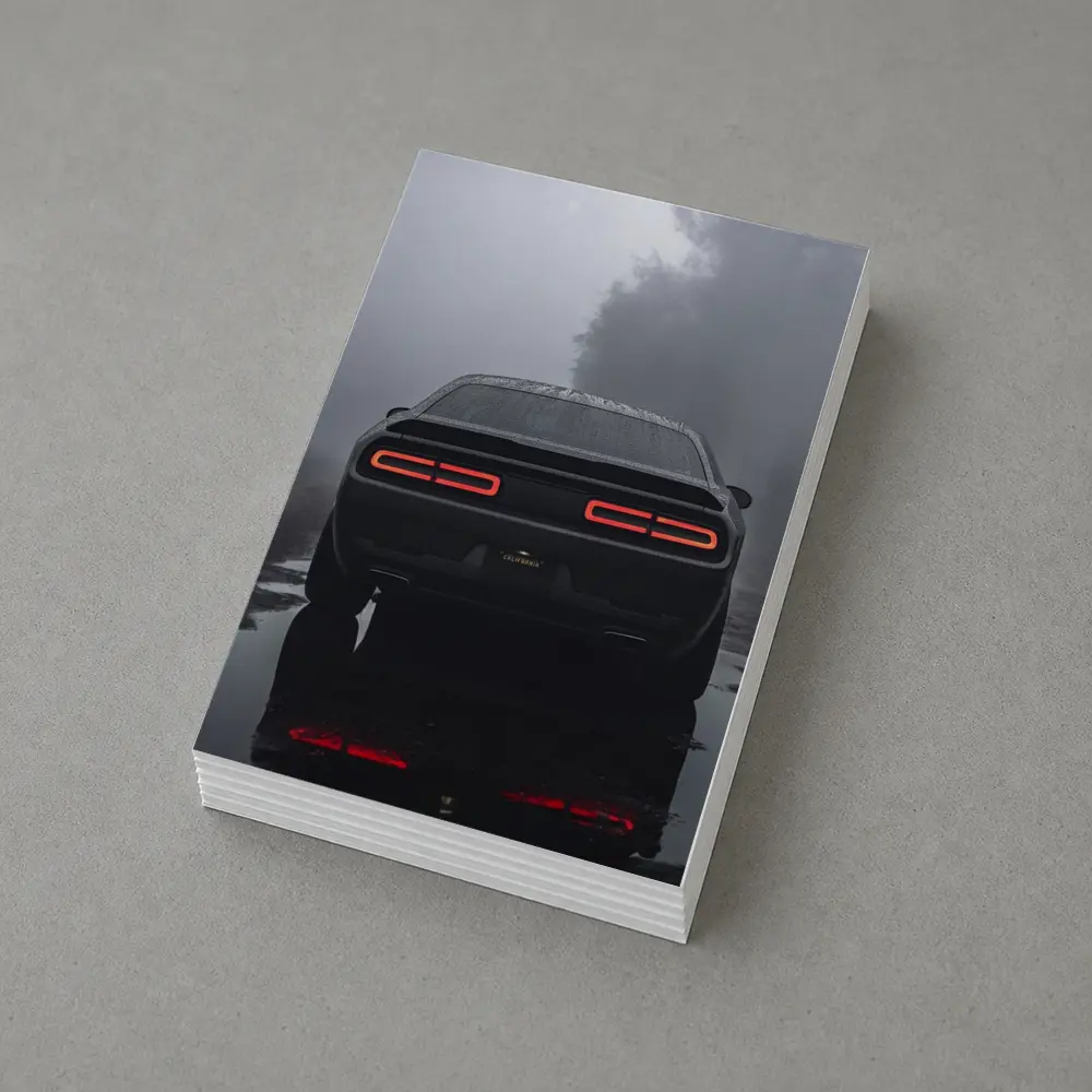 Dodge Challenger Rear View Foggy Rainy Road – Postcards
