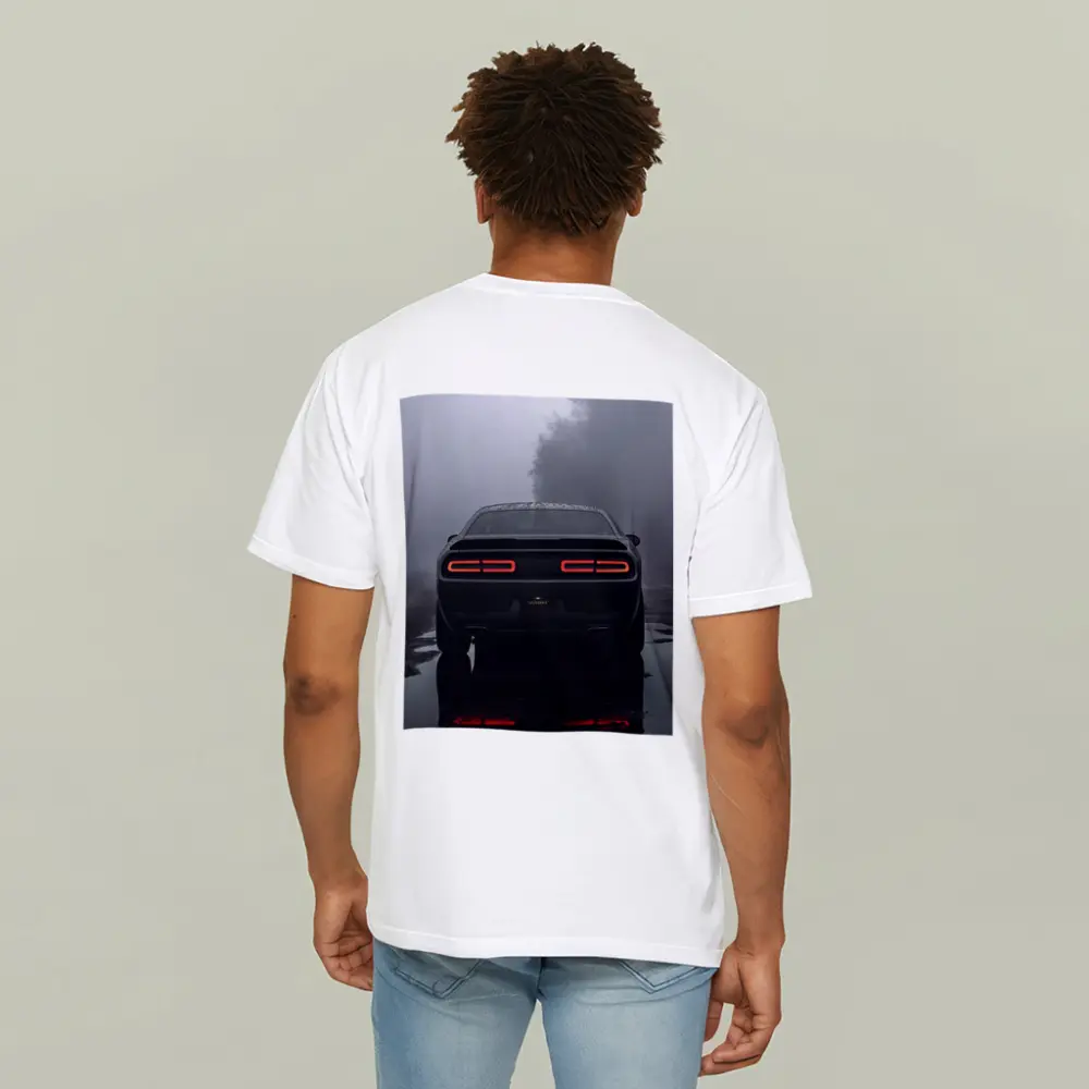 Dodge Challenger Rear View Foggy Rainy Road – T-Shirts