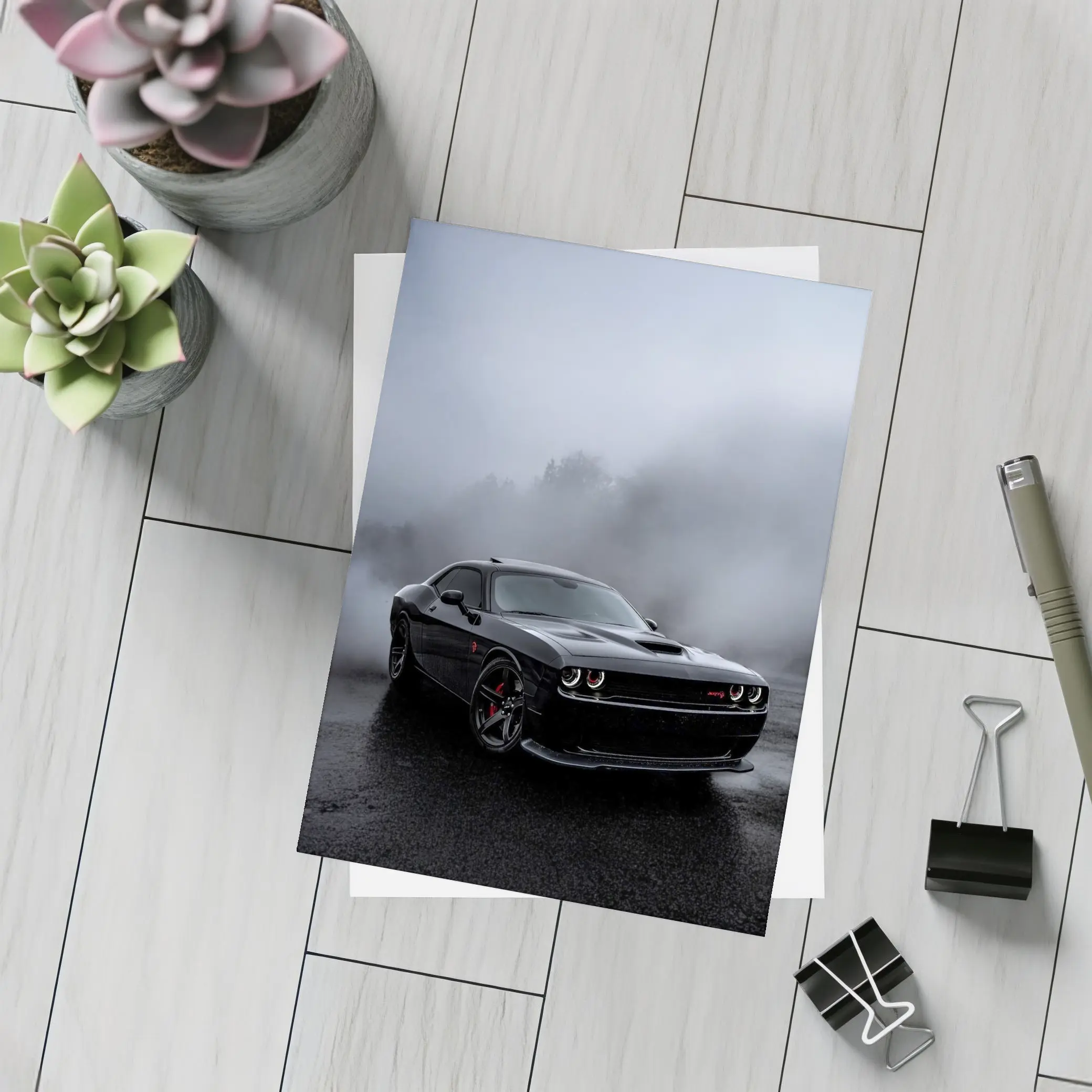 Dodge Challenger SRT Black Foggy Rainy Day – Postcards