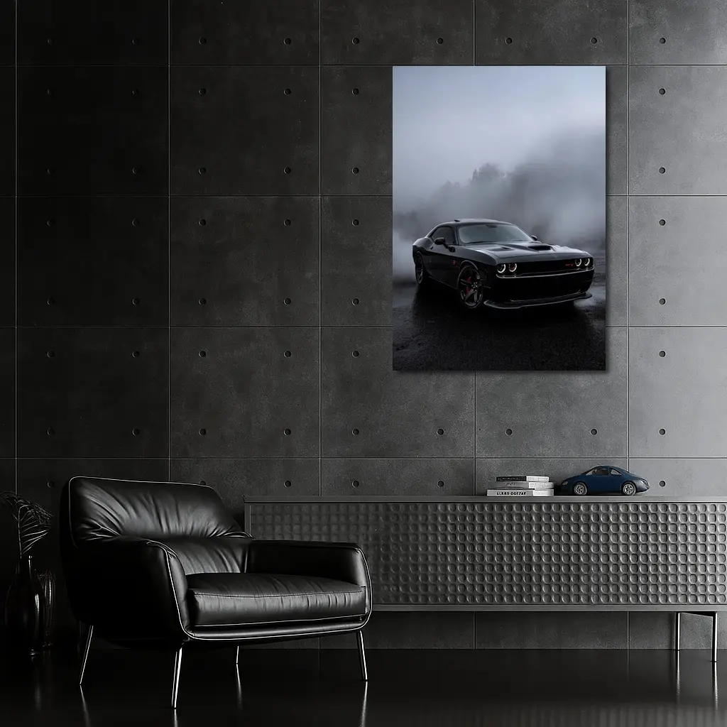 Dodge Challenger SRT Black Foggy Rainy Day – Wall Art