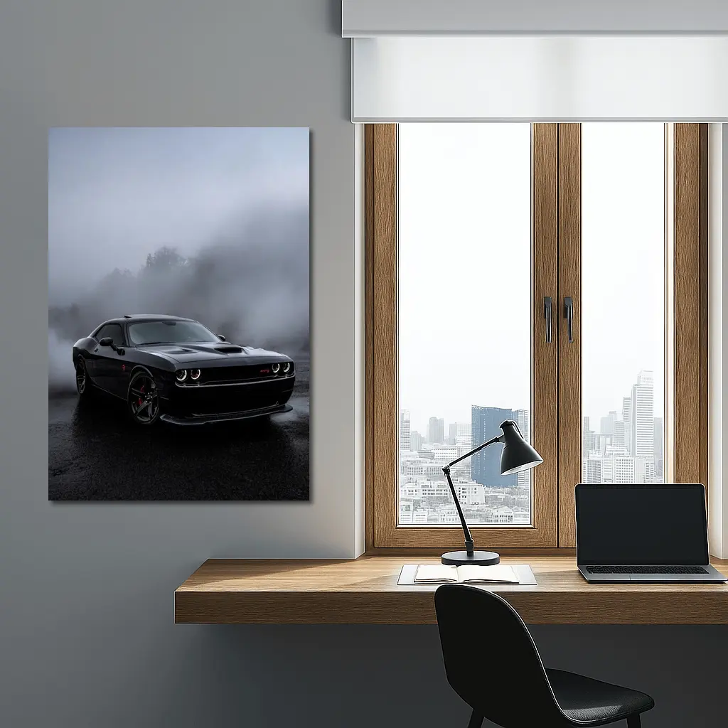 Dodge Challenger SRT Black Foggy Rainy Day – Wall Art