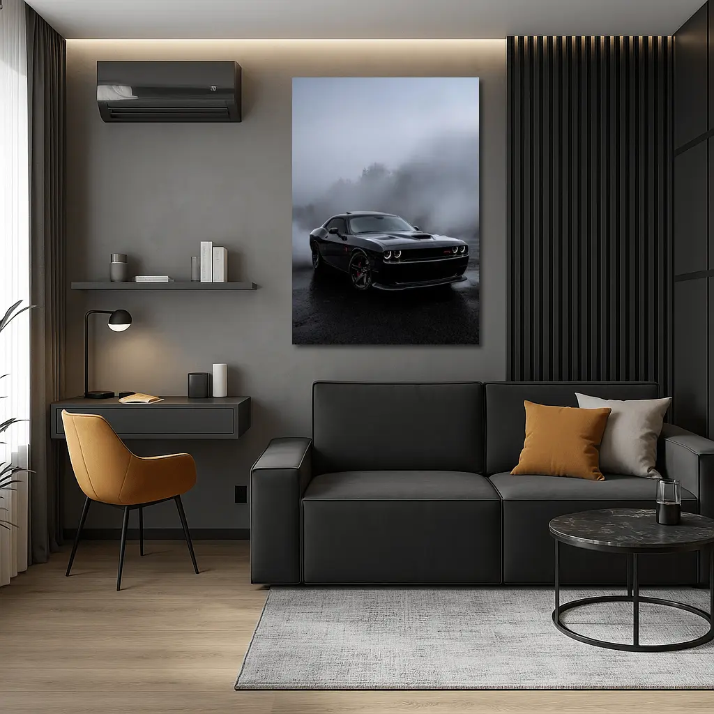 Dodge Challenger SRT Black Foggy Rainy Day – Wall Art