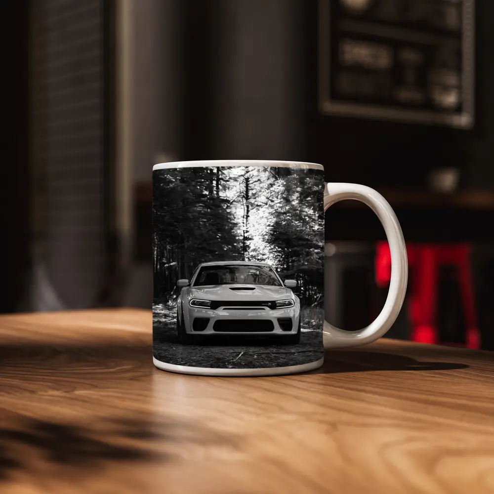 Dodge Charger Front View Forest Black White – Mugs
