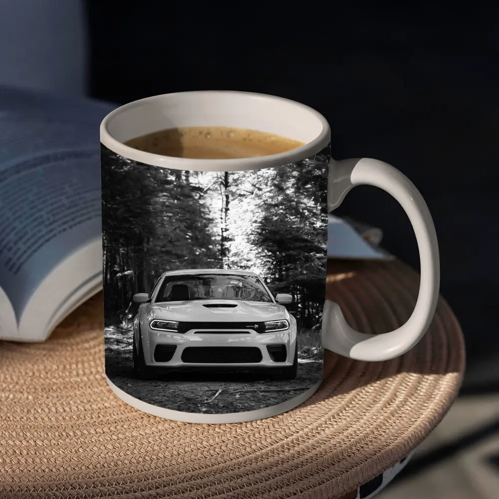 Dodge Charger Front View Forest Black White – Mugs