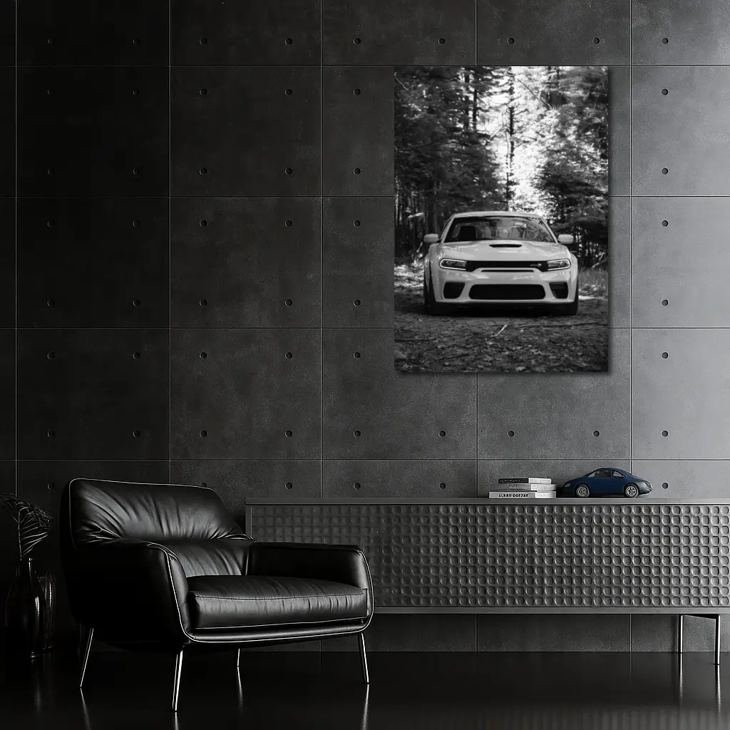 Dodge Charger Front View Forest Black White – Wall Art