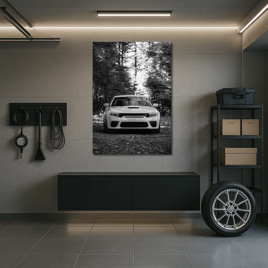 Dodge Charger Front View Forest Black White – Wall Art