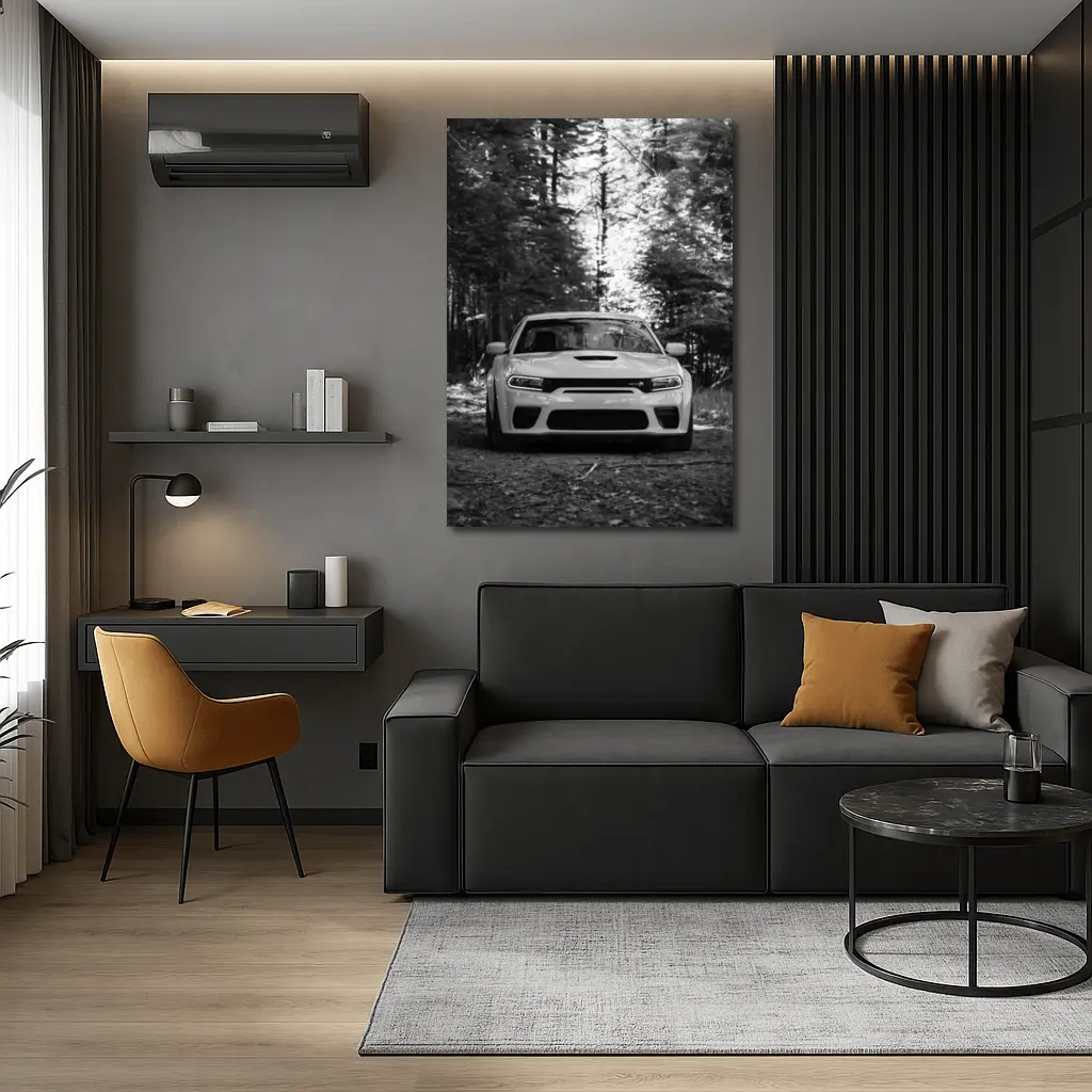 Dodge Charger Front View Forest Black White – Wall Art