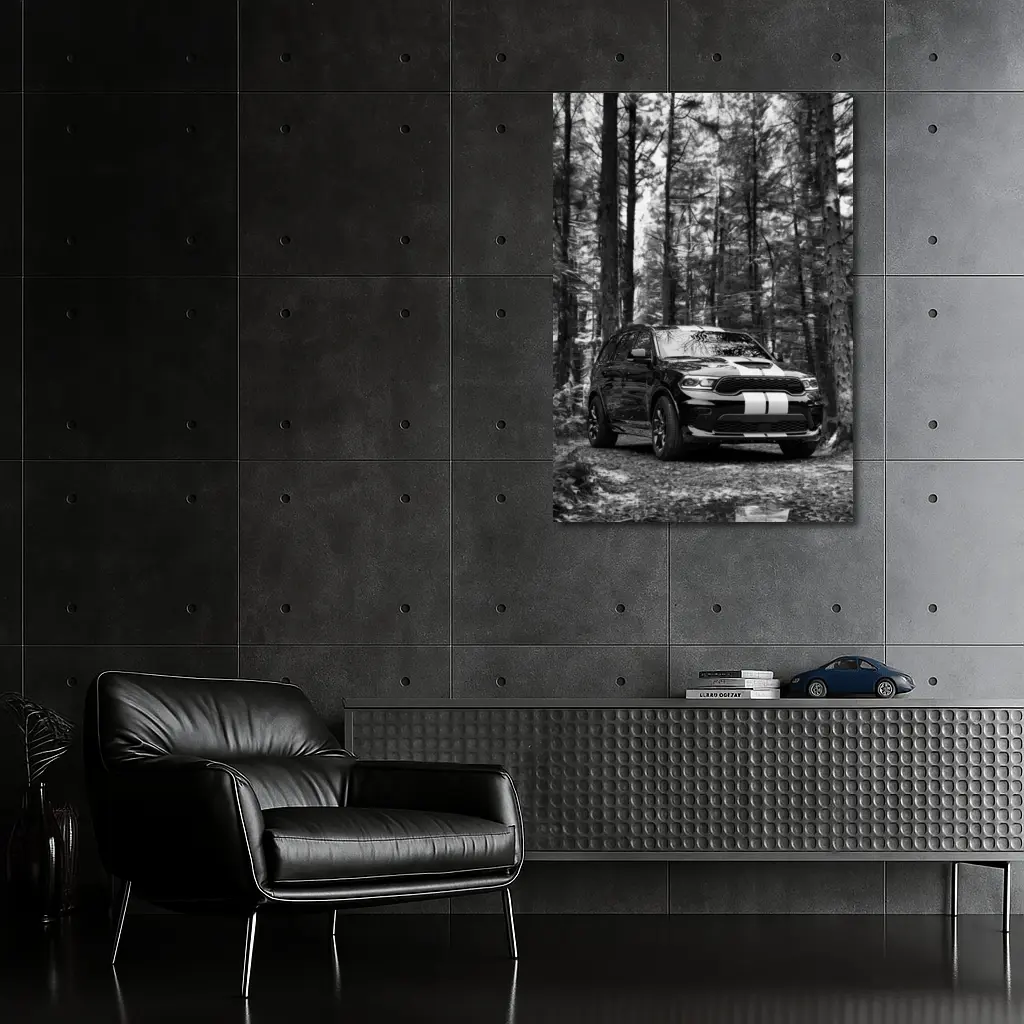 Dodge Durango Black White Forest Trail – Wall Art