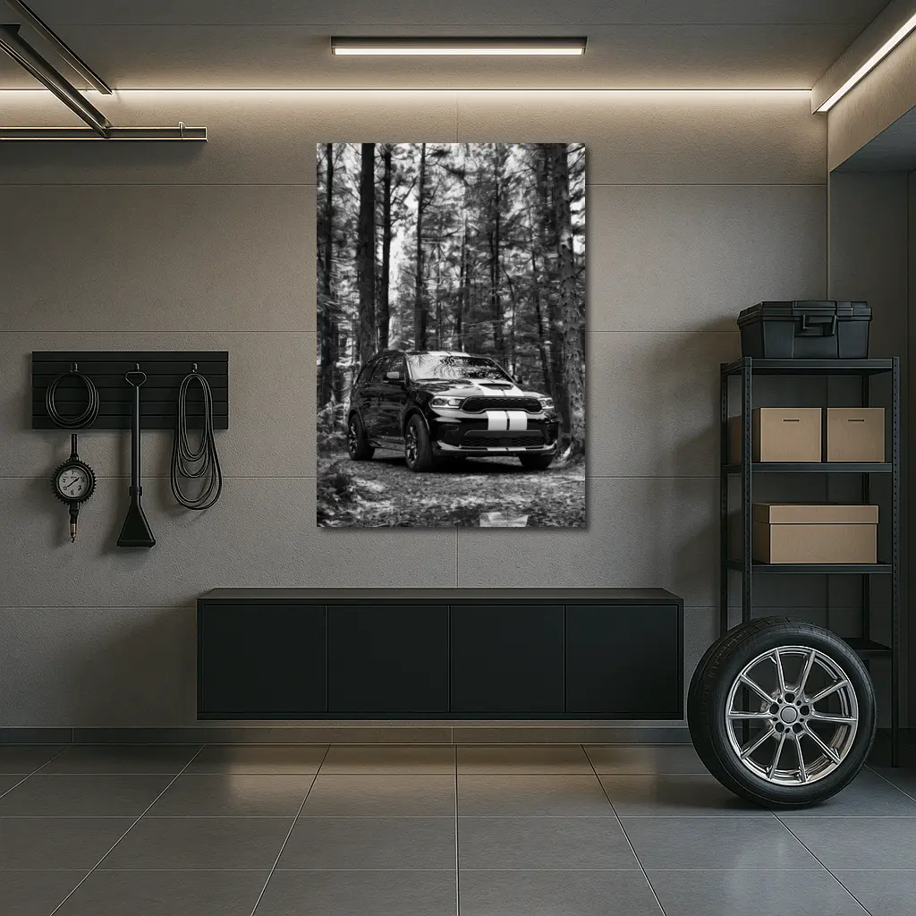 Dodge Durango Black White Forest Trail – Wall Art