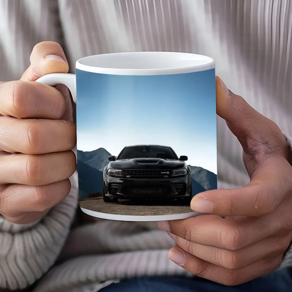 Dodge Charger Black Front View Mountain – Mugs