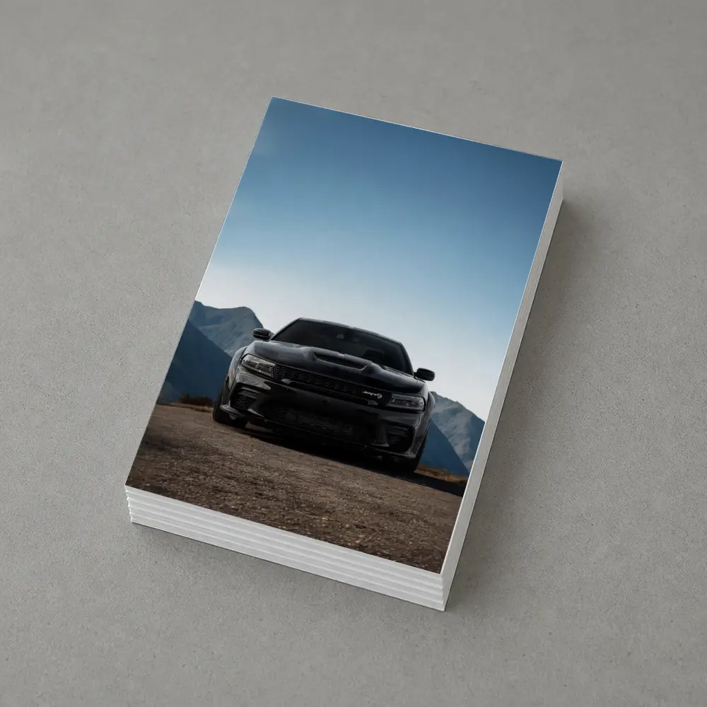 Dodge Charger Black Front View Mountain – Postcards