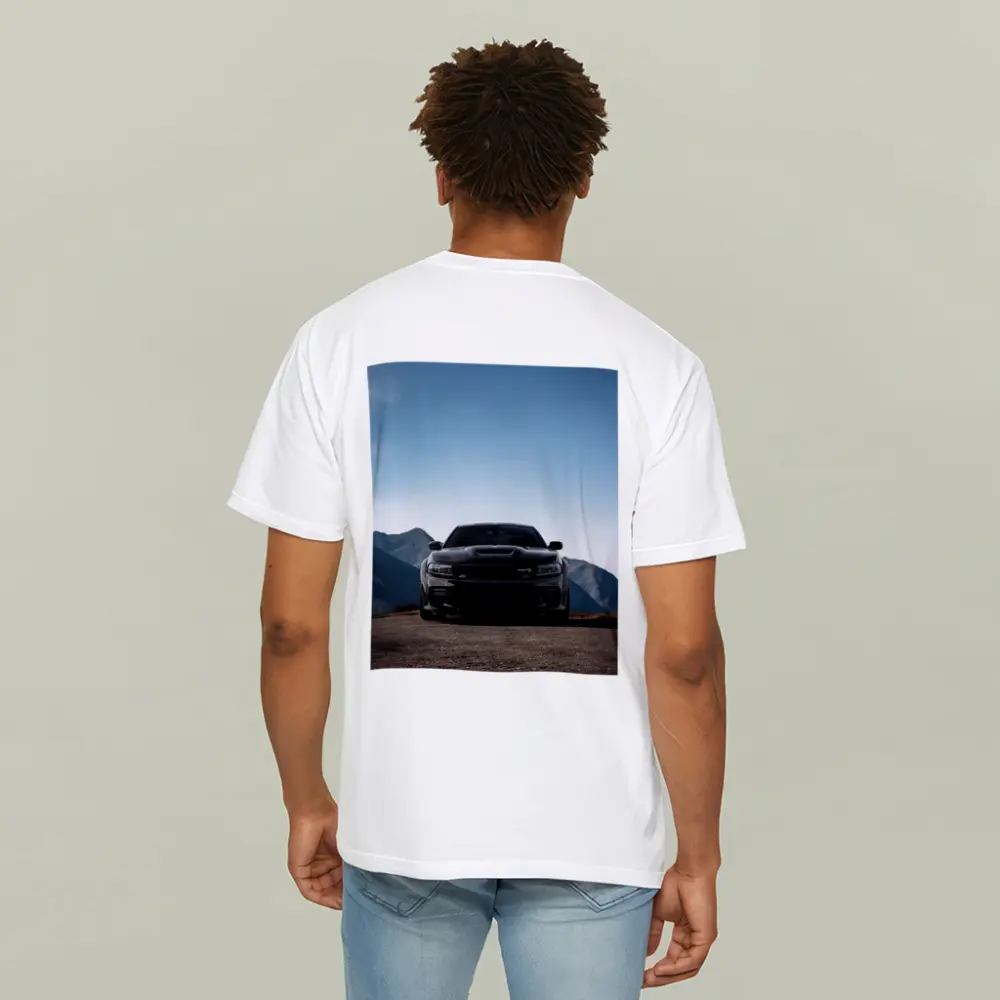 Dodge Charger Black Front View Mountain – T-Shirts