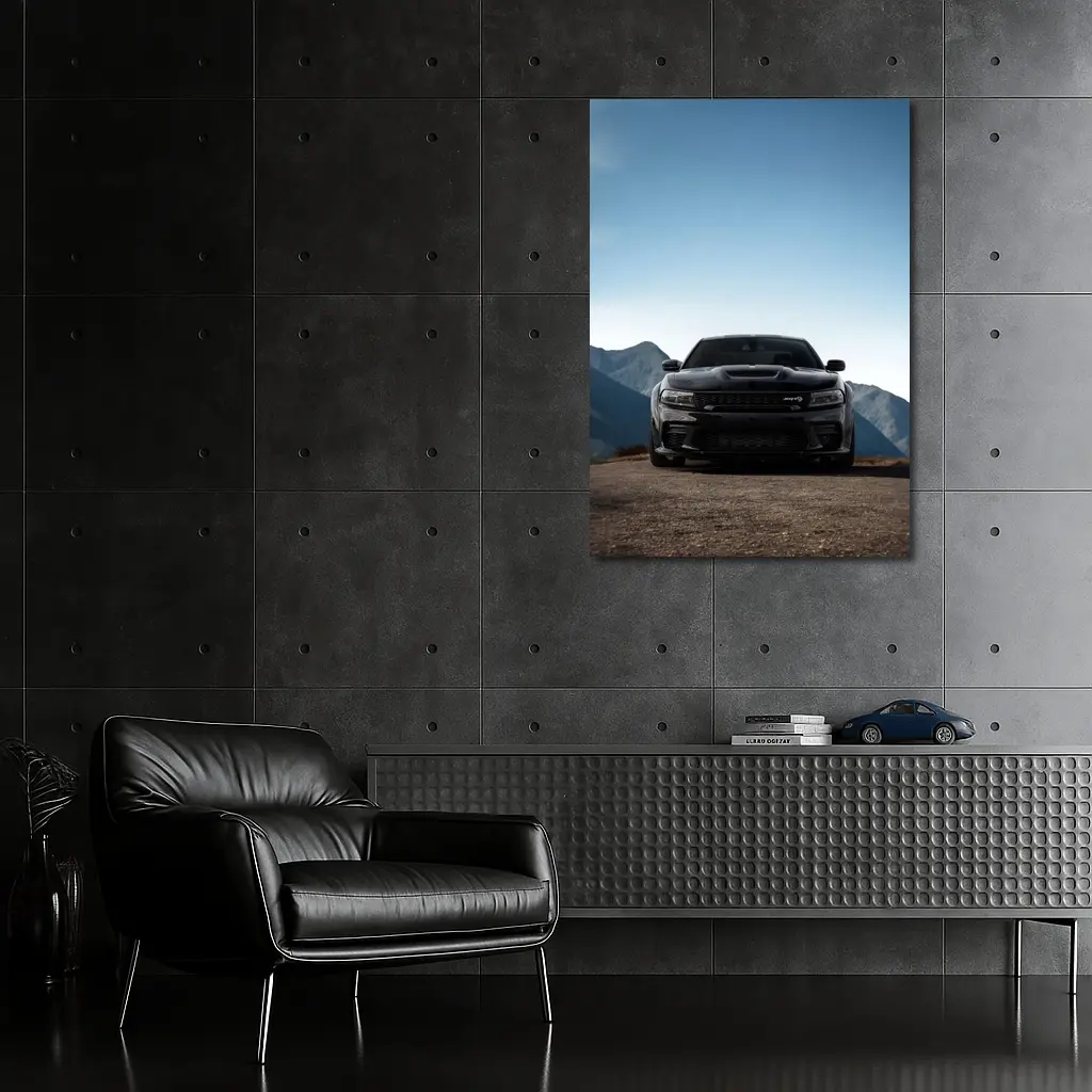 Dodge Charger Black Front View Mountain – Wall Art