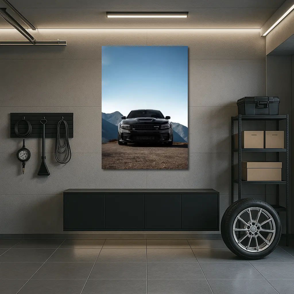Dodge Charger Black Front View Mountain – Wall Art