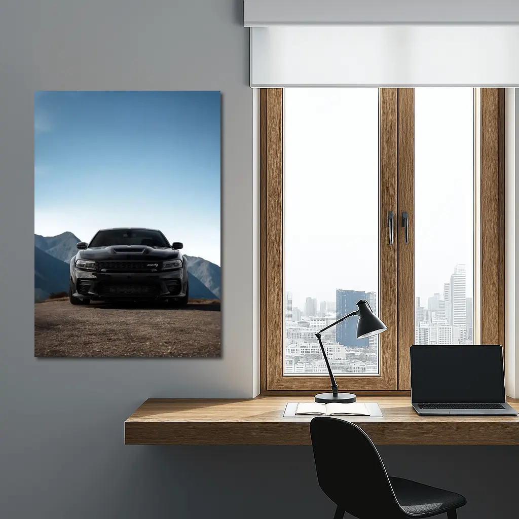 Dodge Charger Black Front View Mountain – Wall Art