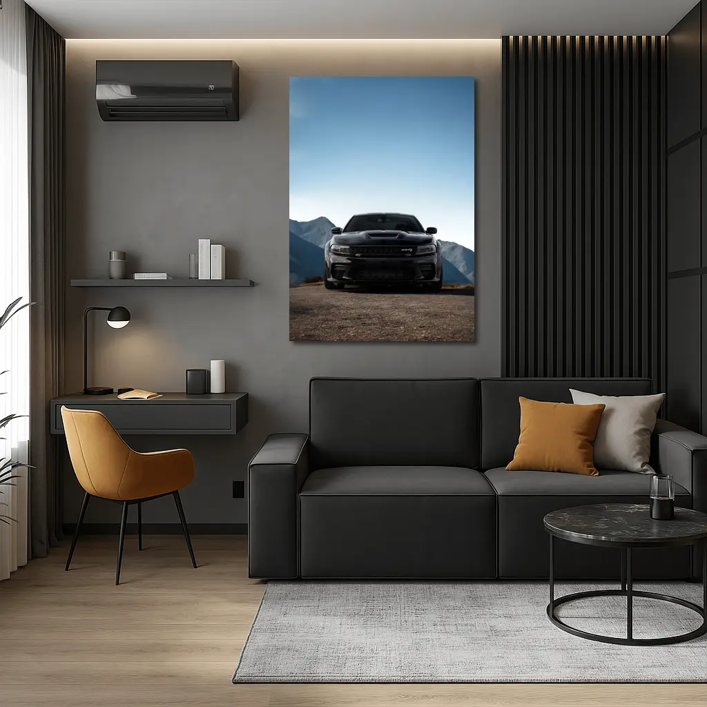 Dodge Charger Black Front View Mountain – Wall Art