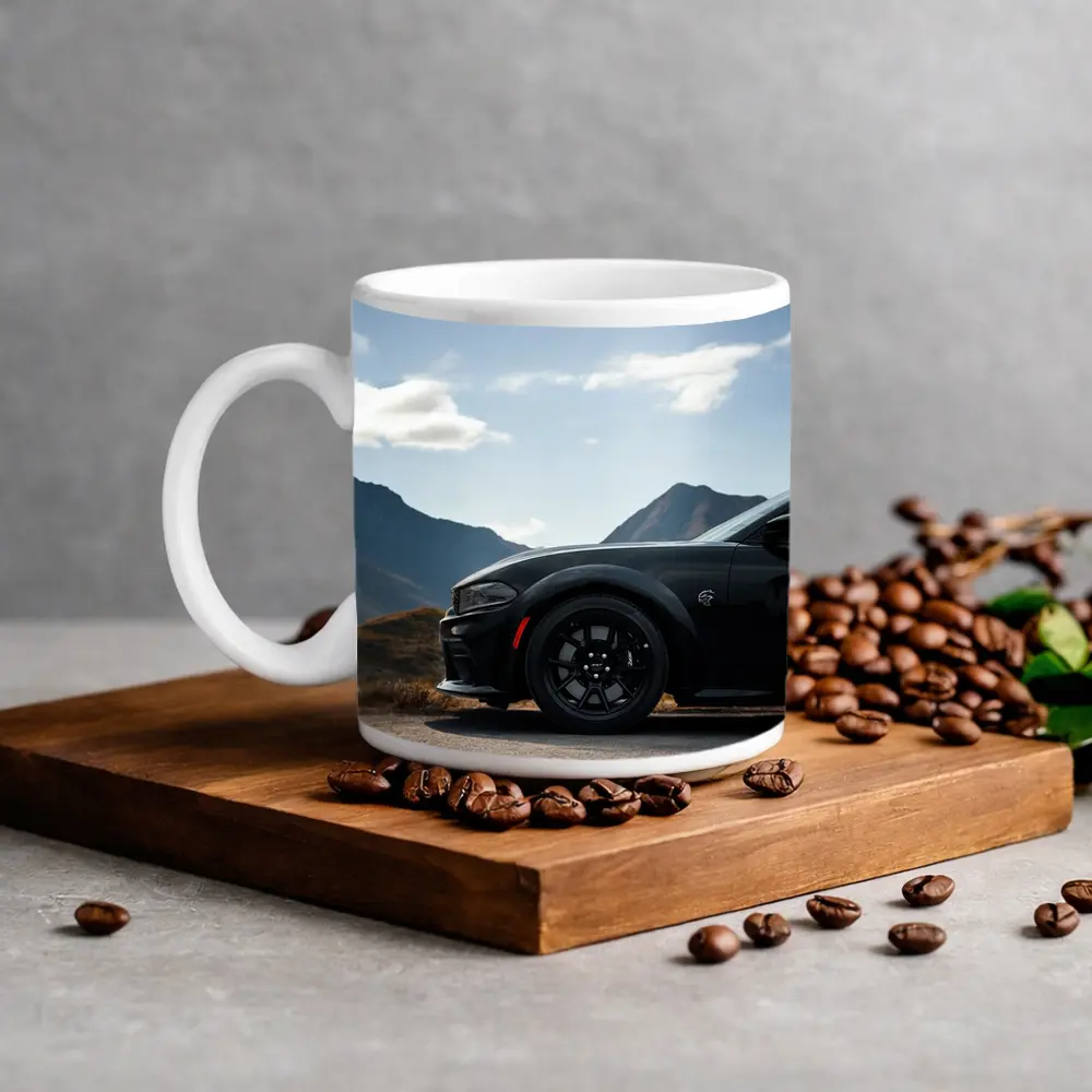 Dodge Charger Black Muscle Car Mountain Road – Mugs