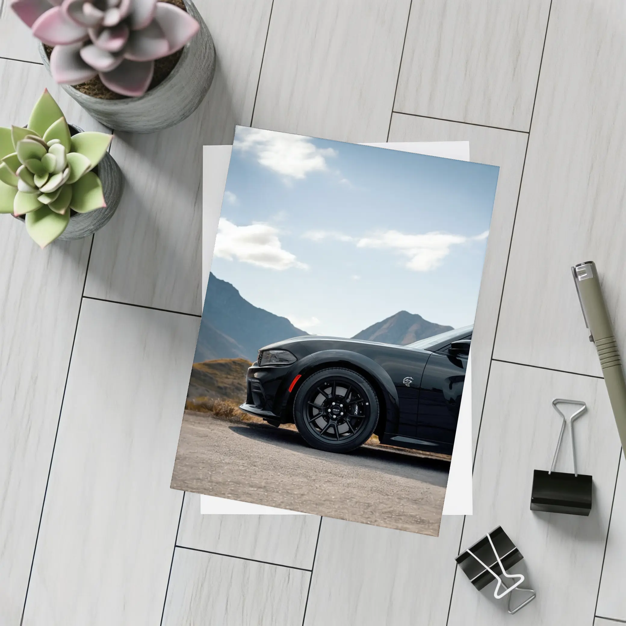 Dodge Charger Black Muscle Car Mountain Road – Postcards