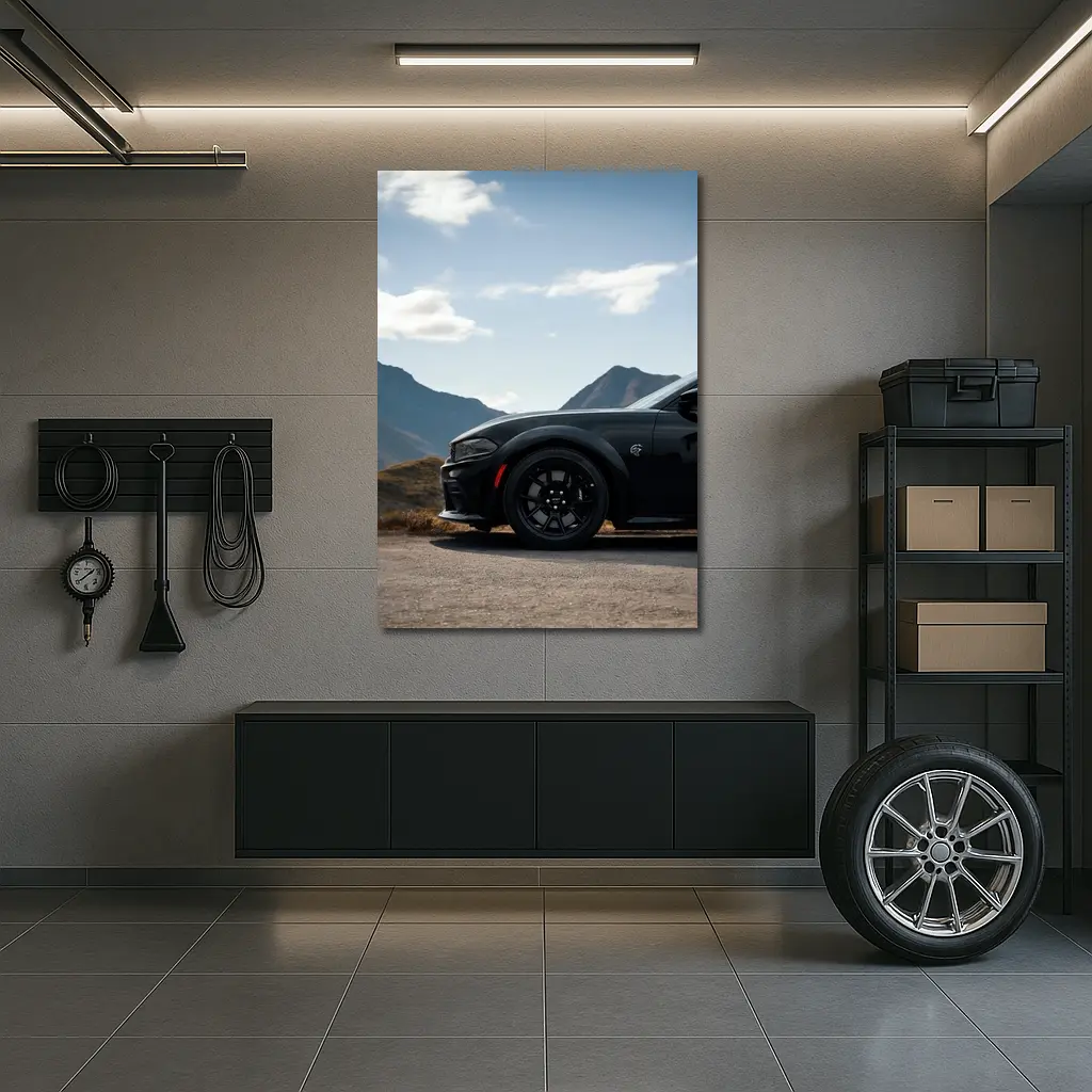 Dodge Charger Black Muscle Car Mountain Road – Wall Art