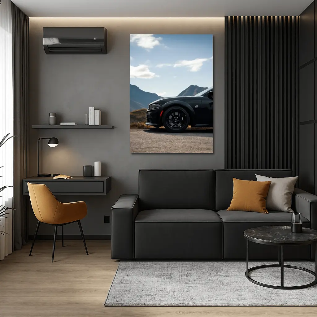 Dodge Charger Black Muscle Car Mountain Road – Wall Art