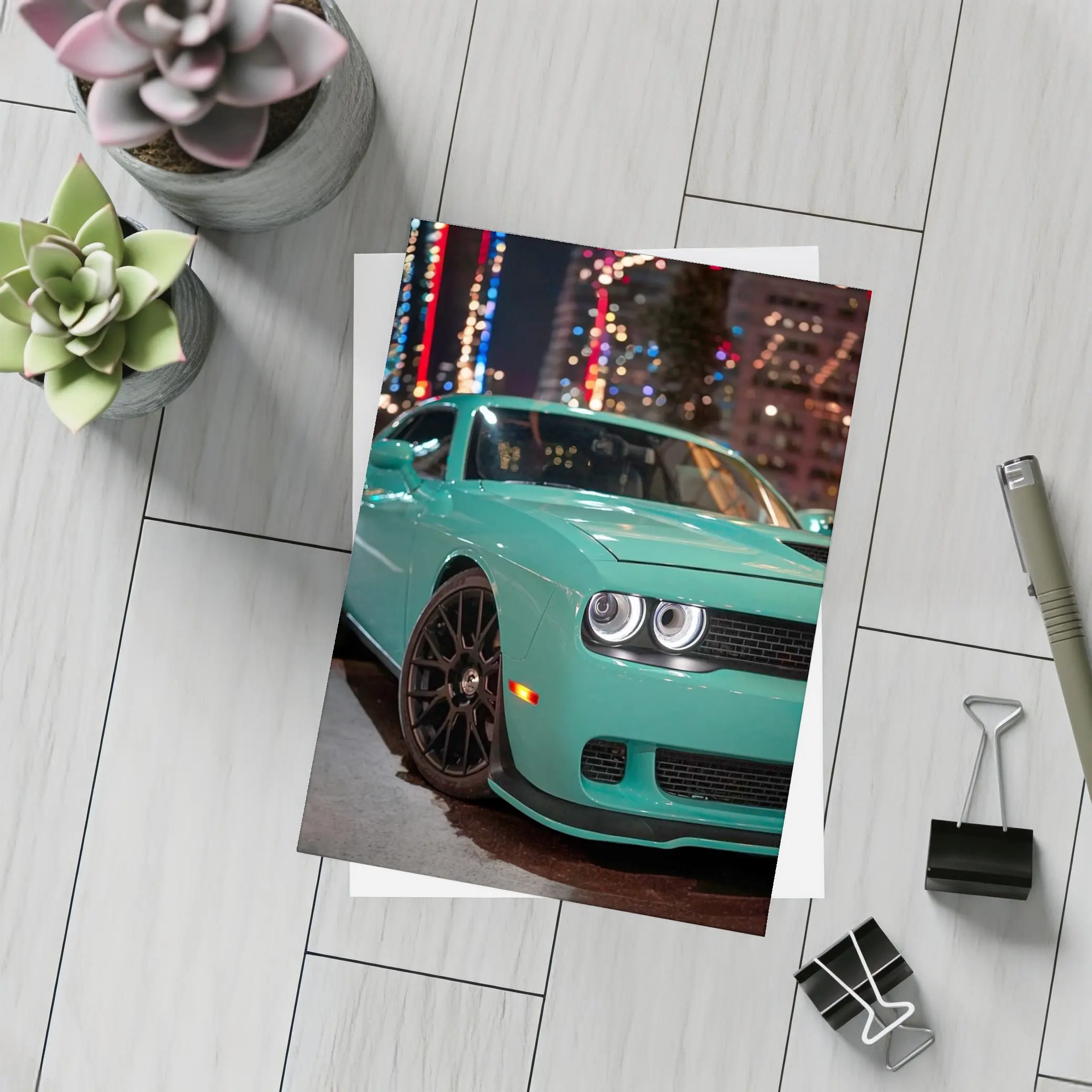 Dodge Challenger Teal Green Night City – Postcards