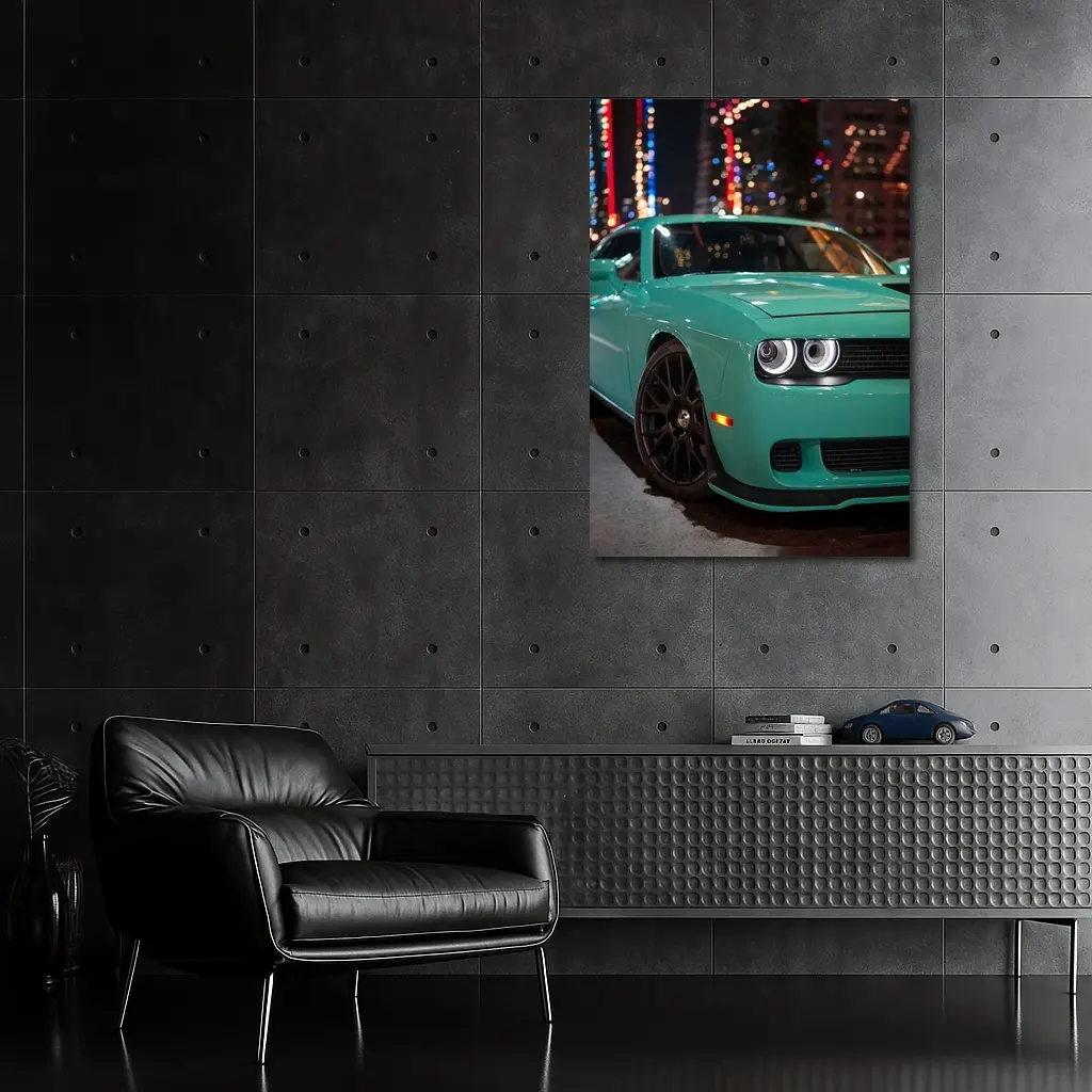 Dodge Challenger Teal Green Night City – Wall Art