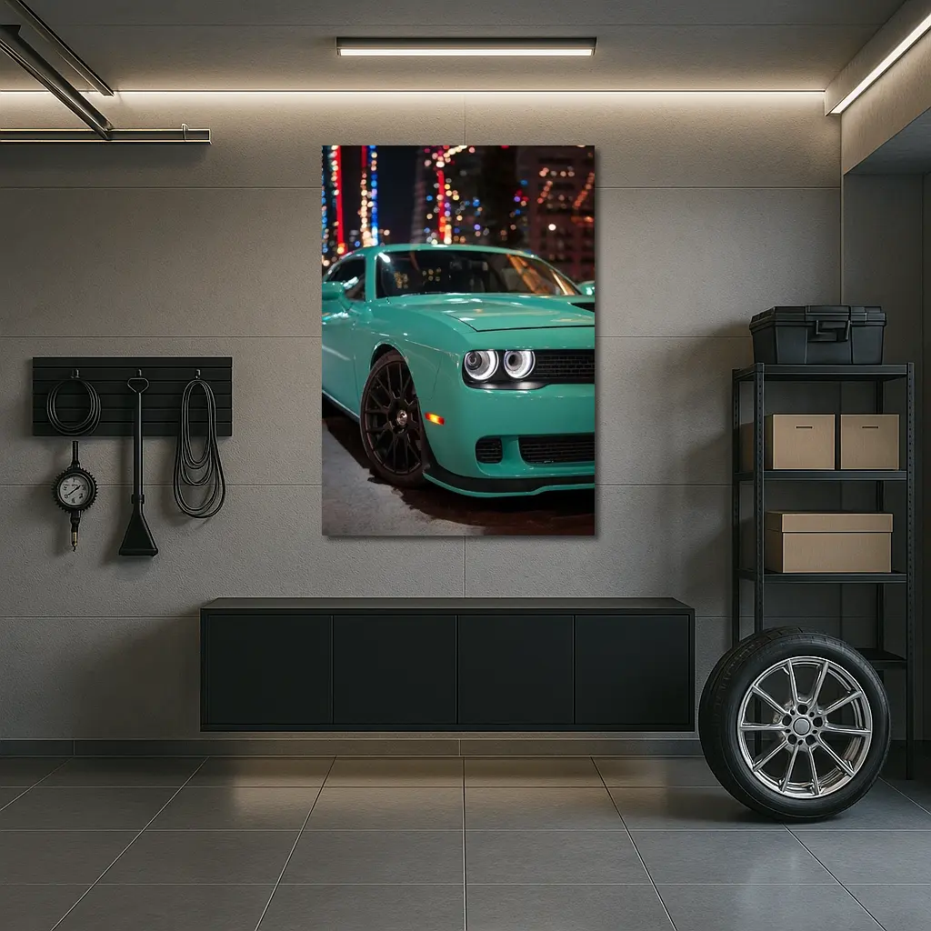 Dodge Challenger Teal Green Night City – Wall Art