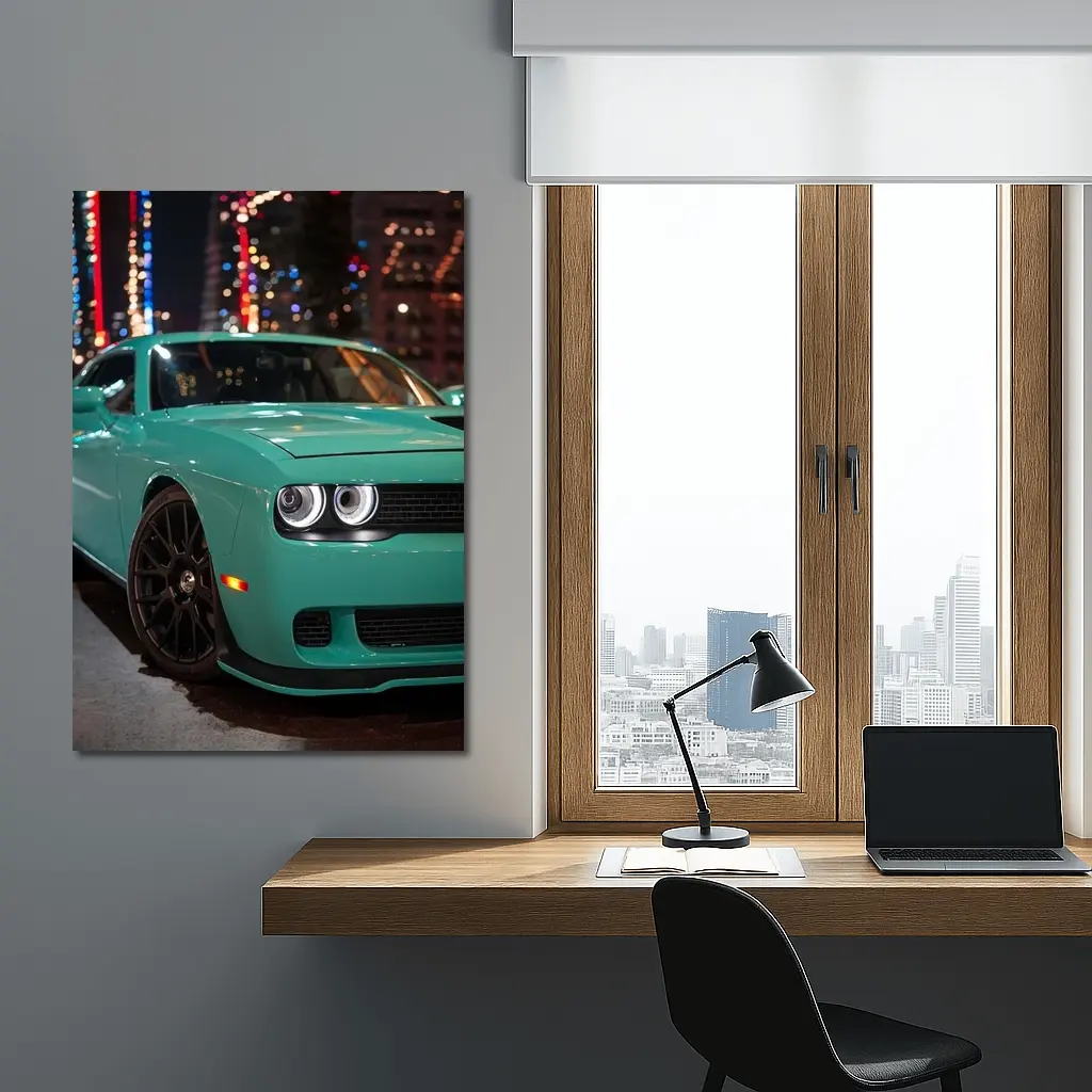 Dodge Challenger Teal Green Night City – Wall Art
