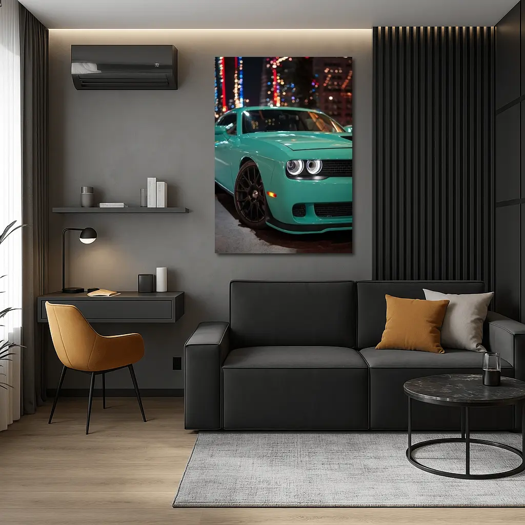 Dodge Challenger Teal Green Night City – Wall Art