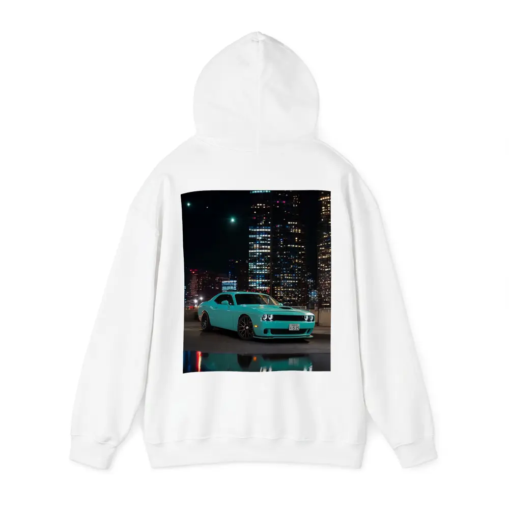 Dodge Challenger Teal Night City Skyline – Hoodies