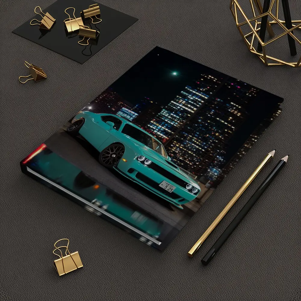 Dodge Challenger Teal Night City Skyline – Notebooks