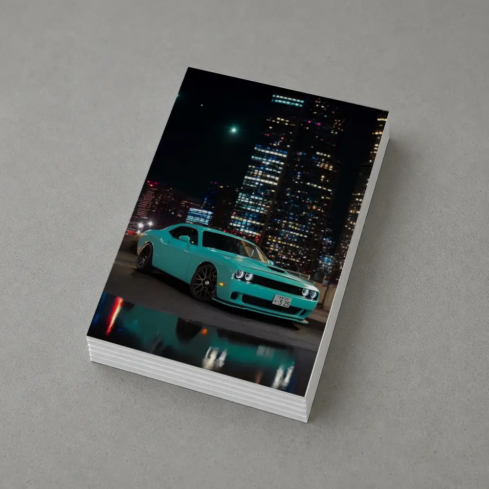 Dodge Challenger Teal Night City Skyline – Postcards