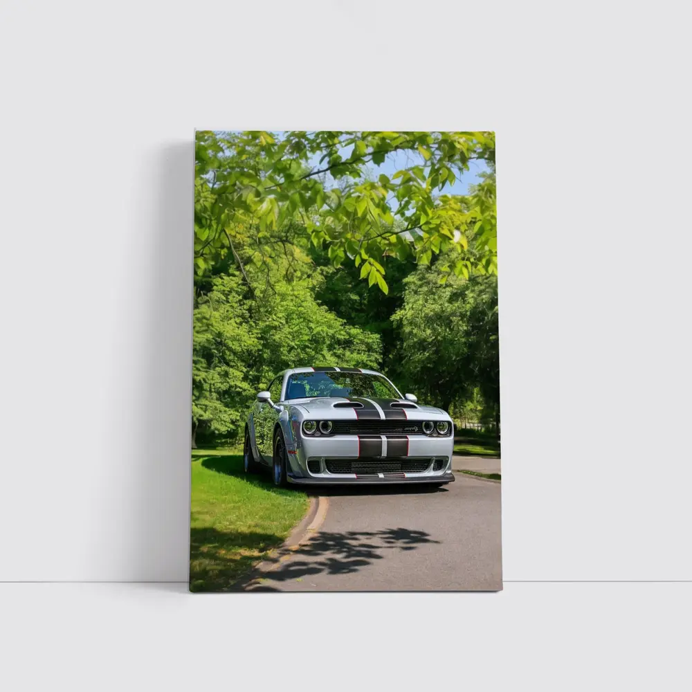 Dodge Challenger Silver Stripes Green Park – Wall Art